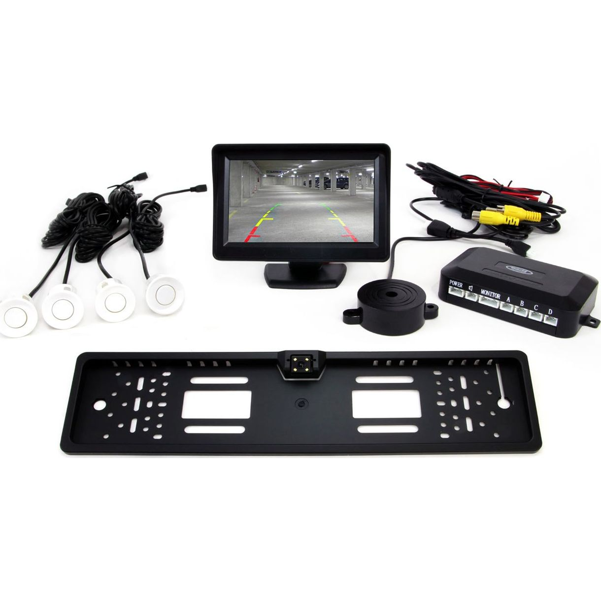 Amio Tolatóradar 4 Darab Fehér 22 mm-es Szenzorral, 4.3" Tft Monitorral + Rendszám (AMI-01551)