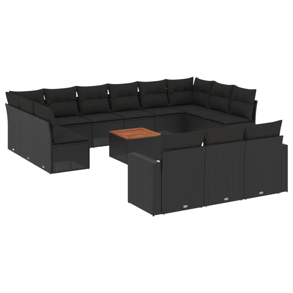 14 részes fekete polyrattan kerti ülőgarnitúra párnákkal (3224361)
