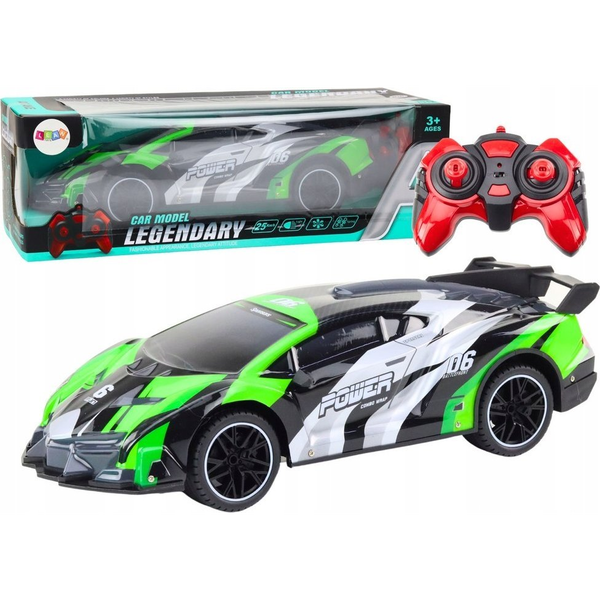 Sportautó - Távirányítós, R/C, 1:10, 25 km/h, Zölden Világít