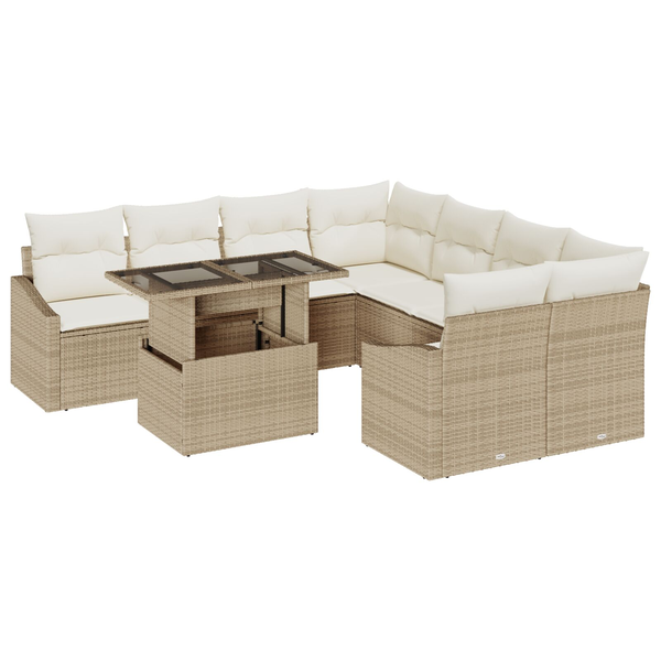 Set de Canapele de Grădină Set de 9 Bej Ratan Masă de Exterior