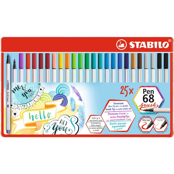 STABILO Pen 68 brush viltstift Meerkleurig 25 stuk(s)