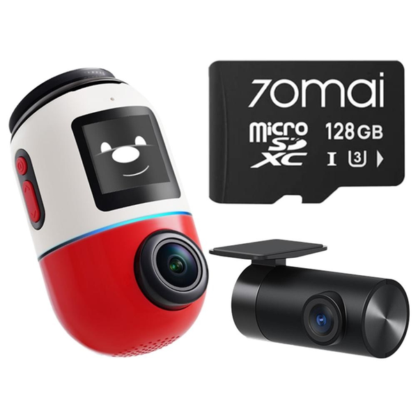70mai Omni X800 4K WiFi Autós Menetrögzítő Kamera készlet + 128GB SD Kártya - Piros / Fehér
