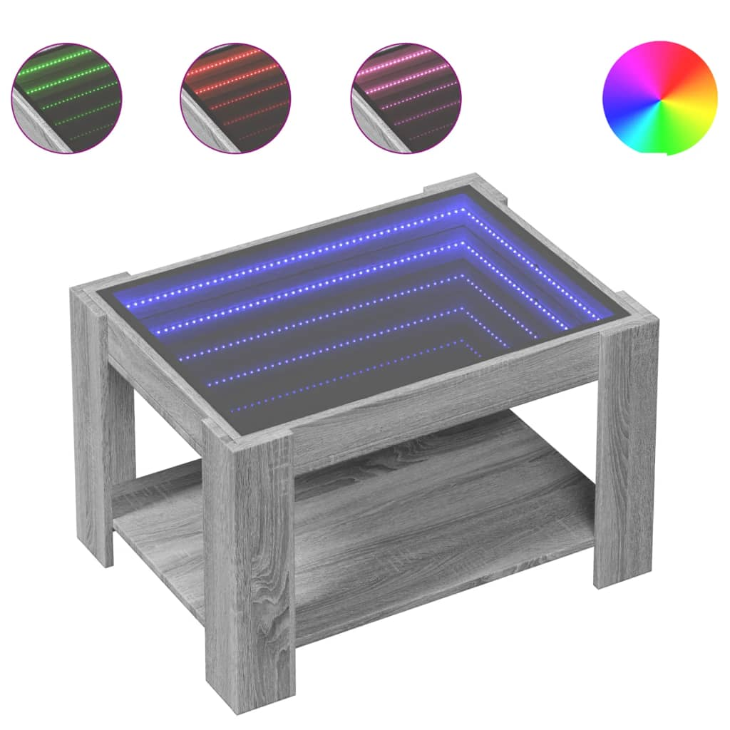 szürke sonoma szerelt fa dohányzóasztal LED-del 73 x 53 x 45 cm (847551)