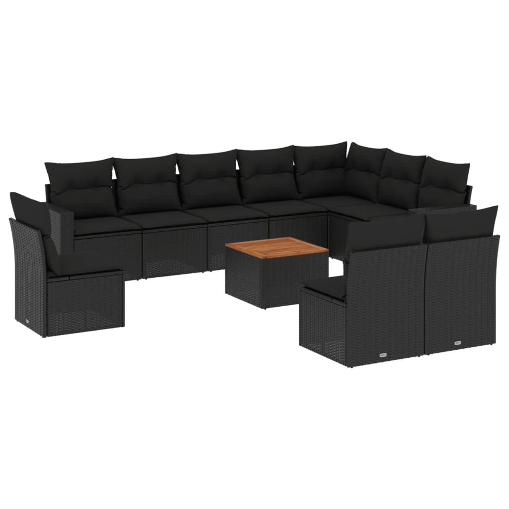 11 részes fekete polyrattan kerti ülőgarnitúra párnákkal (3256503)