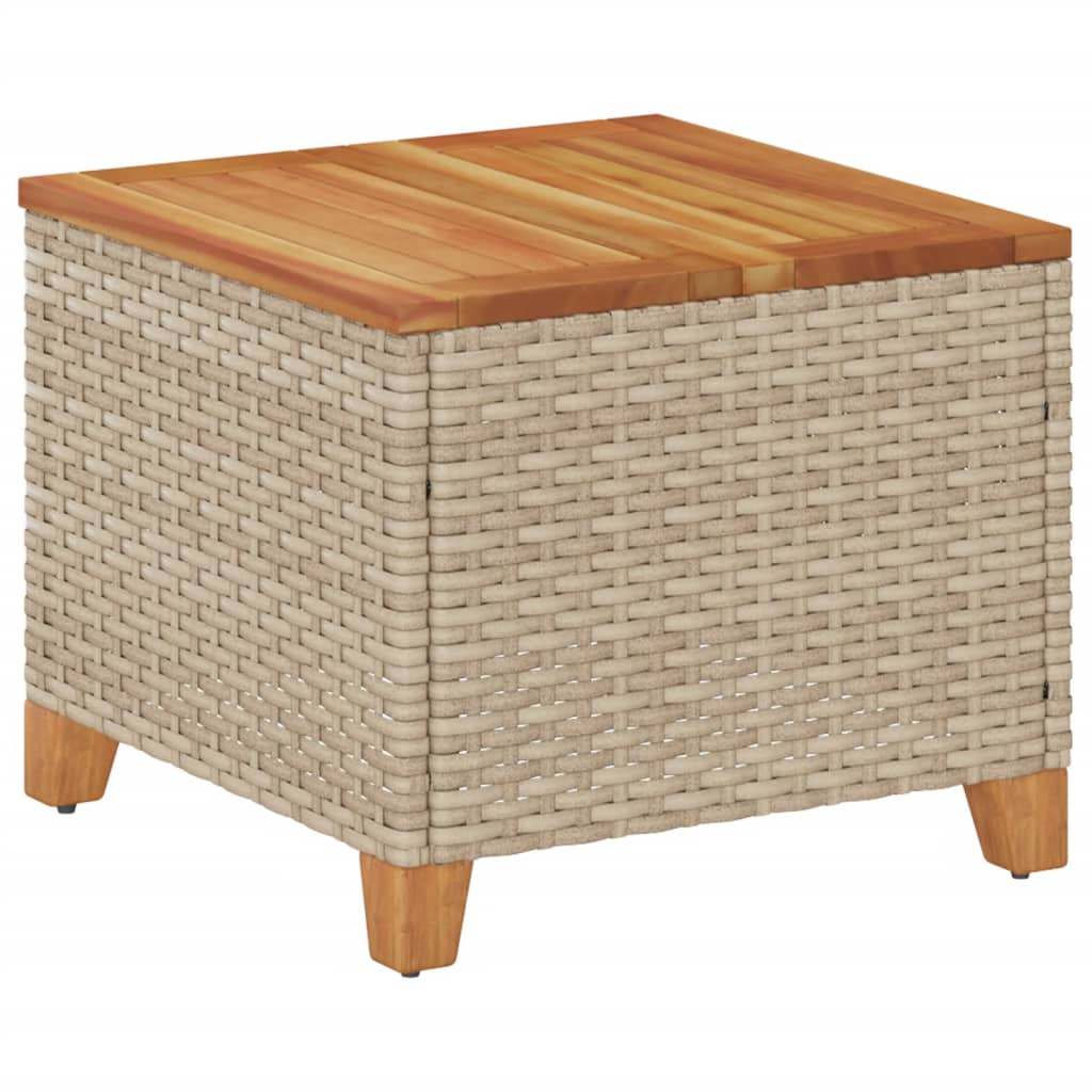 bézs polyrattan és akácfa kerti asztal 45 x 45 x 37 cm (366327)