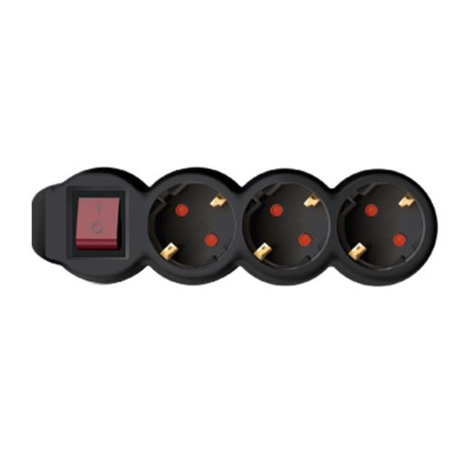 Somogyi kapcsolós hálózati elosztó 3 aljzat 1.5m fekete (NV 3K/BK) (NV 3K/BK)