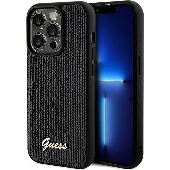 Guess Sequin Script Logo iPhone 14 Pro tok, fekete (GUE003156)