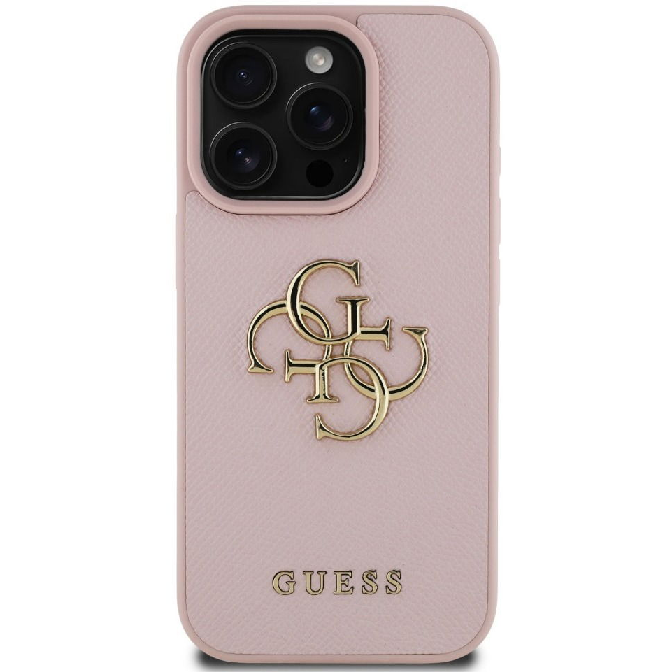 Guess PU Grained 4G Metal Logo iPhone 15 Pro Max rózsaszín tok (GUHCP15XPGT4MBP)