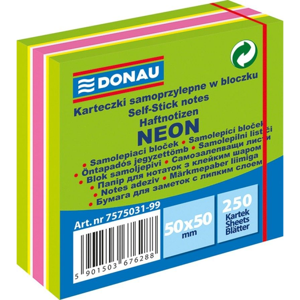  Donau KOSTKA SAMOPRZYLEPNA, DONAU, 50X50MM, 1X250K, ZIELONA- MIX NEON-PASTEL 7575031PL-99