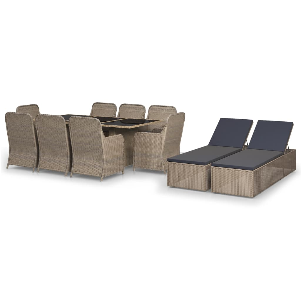 11 részes barna kültéri polyrattan étkezőgarnitúra (3059468)