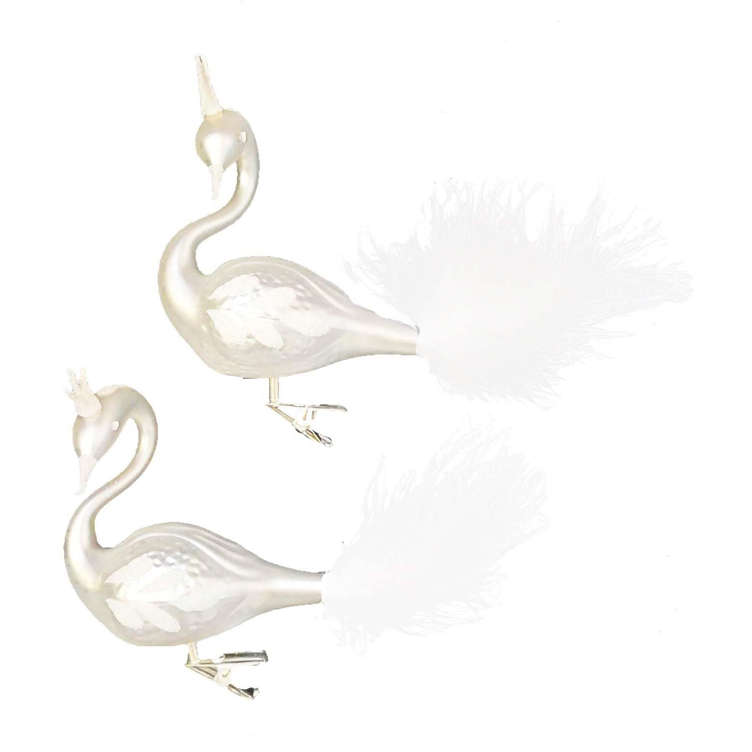 LAALU Dekoráció szett Csíptetős tollas hattyú, 2 db, 12 cm, fehér (LAU-2883)