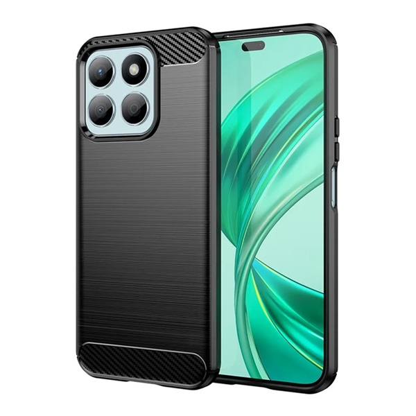 Szilikon telefonvédő (ütésállóság, légpárnás sarok, szálcsiszolt, karbon minta) FEKETE Honor X8c "Gigapack csomagolás" (GP-169234)