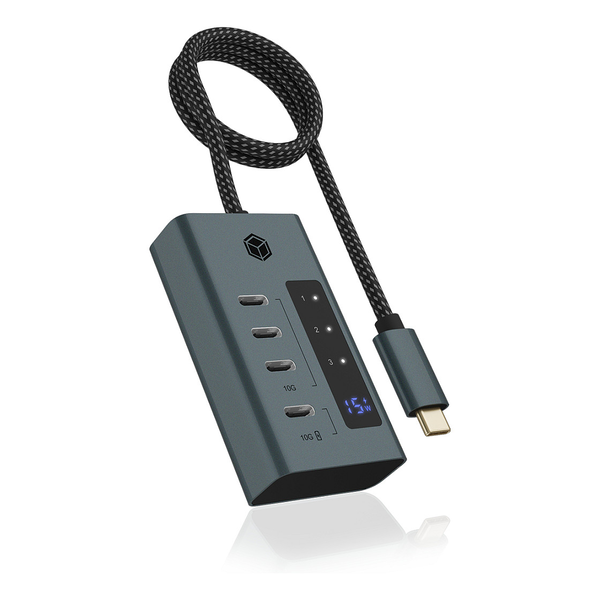 ICY BOX IB-HUB1454-C31 USB 3.2 Gen 1 (3.1 Gen 1) Type-C 10000 Mbit/s Blå, Grå