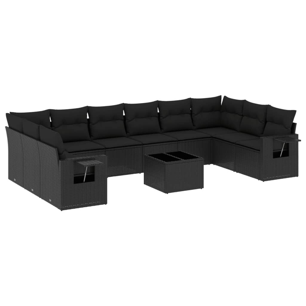 11 részes fekete polyrattan kerti ülőgarnitúra párnákkal (3220674)