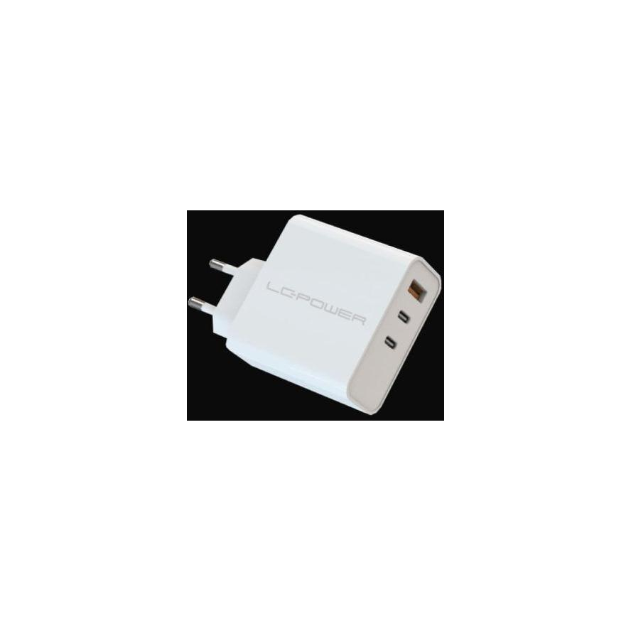 LC-Power USB-A / 2x USB-C Hálózati Gyorstöltő Adapter 65W - Fehér (LC-GAN-65)
