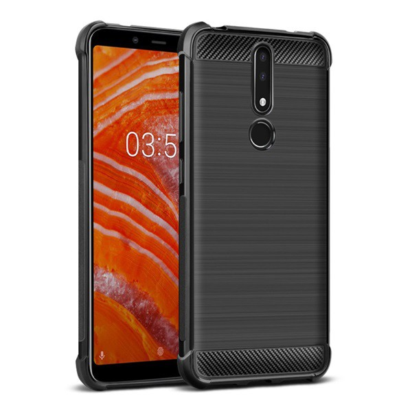 IMAK VEGA szilikon telefonvédő (közepesen ütésálló, légpárnás sarok, szálcsiszolt, karbon minta) FEKETE [Nokia 3.1 Plus]