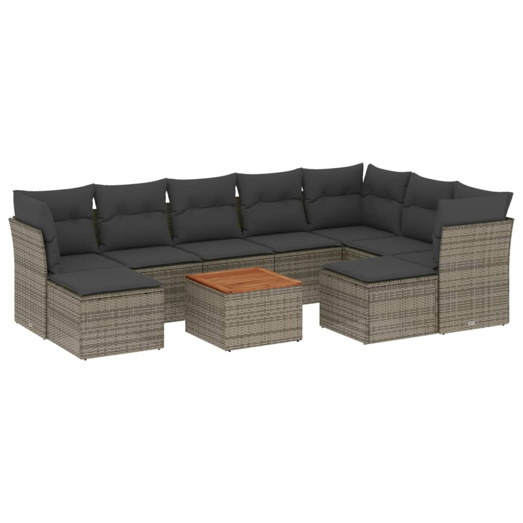 10 részes szürke polyrattan kerti ülőgarnitúra párnákkal (3256298)