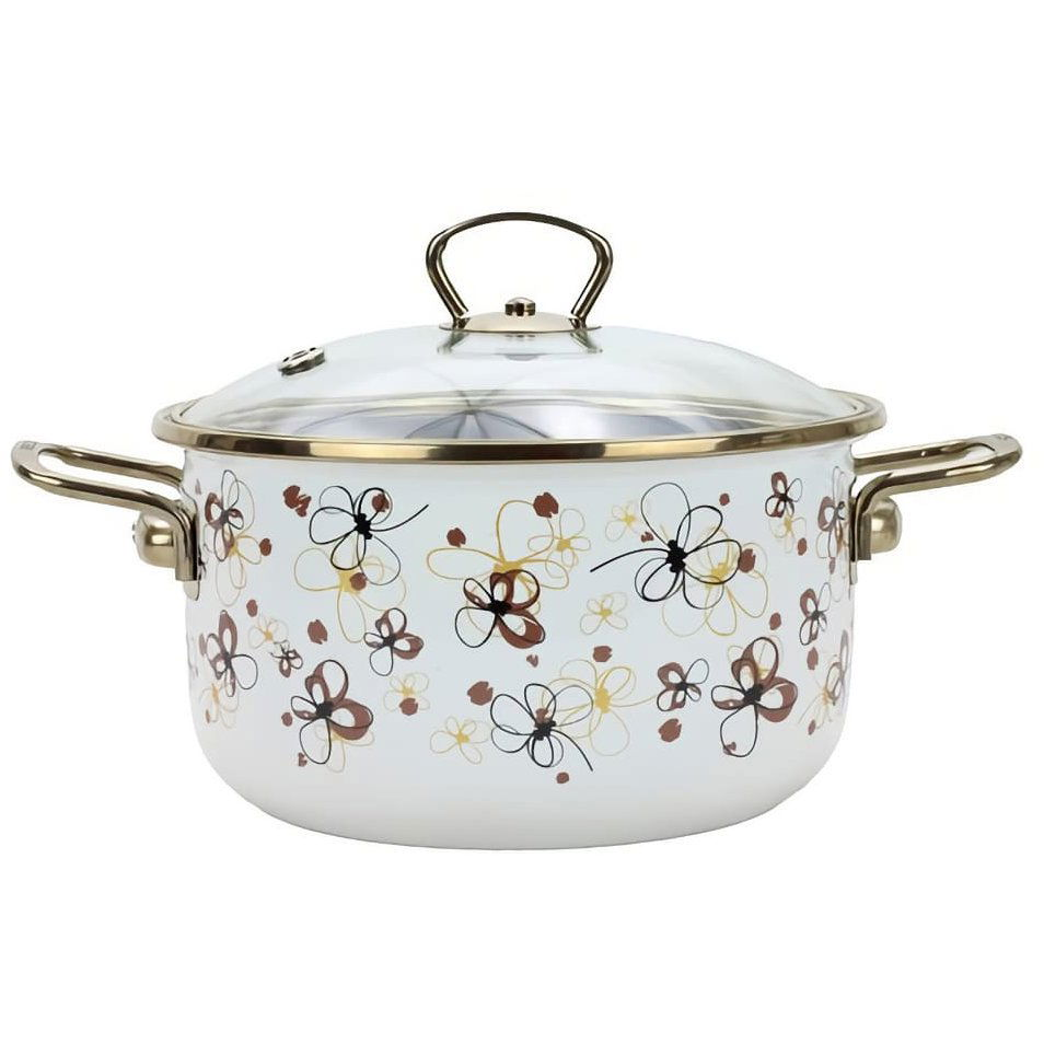 BELIS PREMIUM Zománcozott lábas + üveg fedő, 20cm / 3,5l, krémszínű (8590191170504)