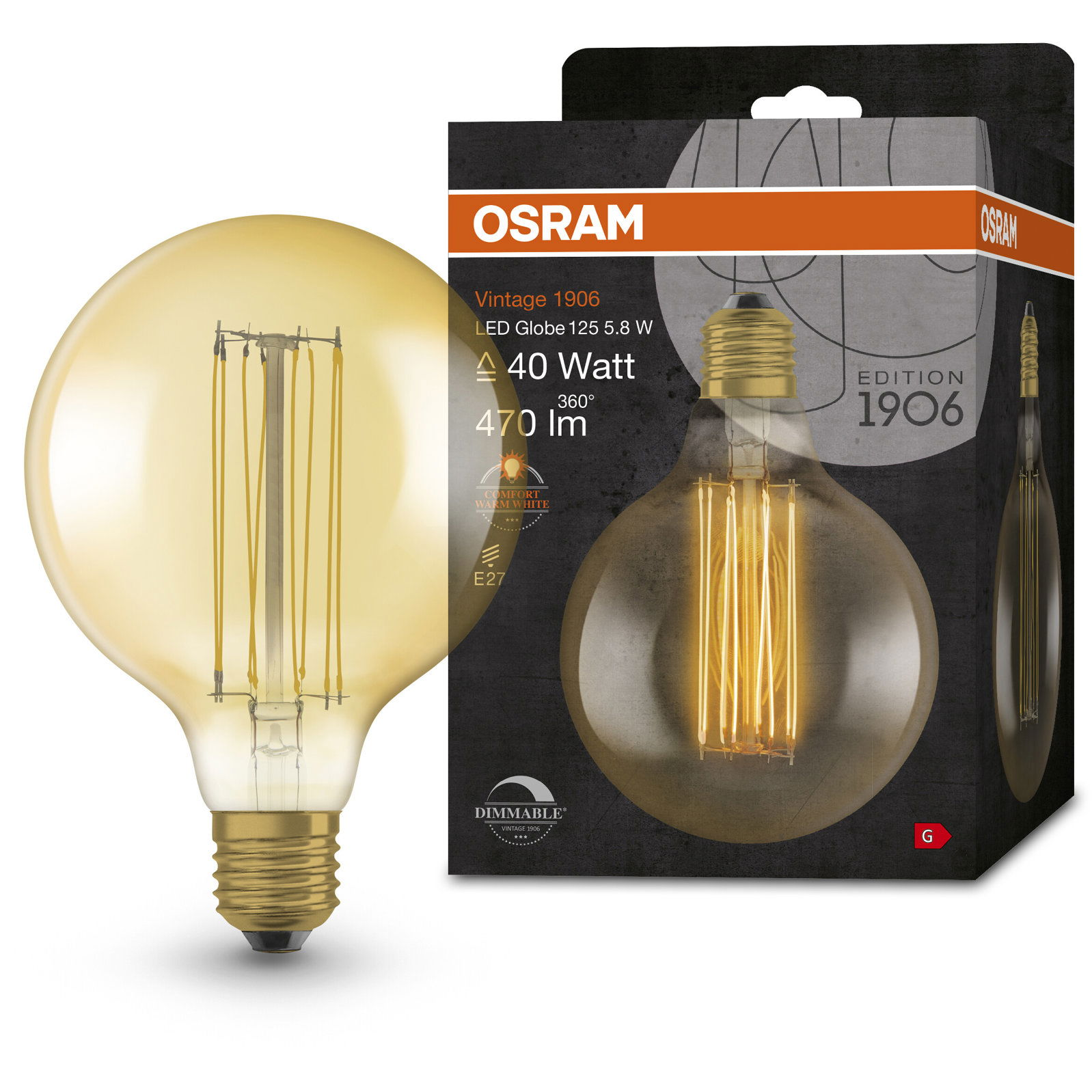 OSRAM Dimmelhető LED izzó, aranyszínű, VINTAGE, E27, 5,8 W, GLOBE, meleg fehér (4058075761797)