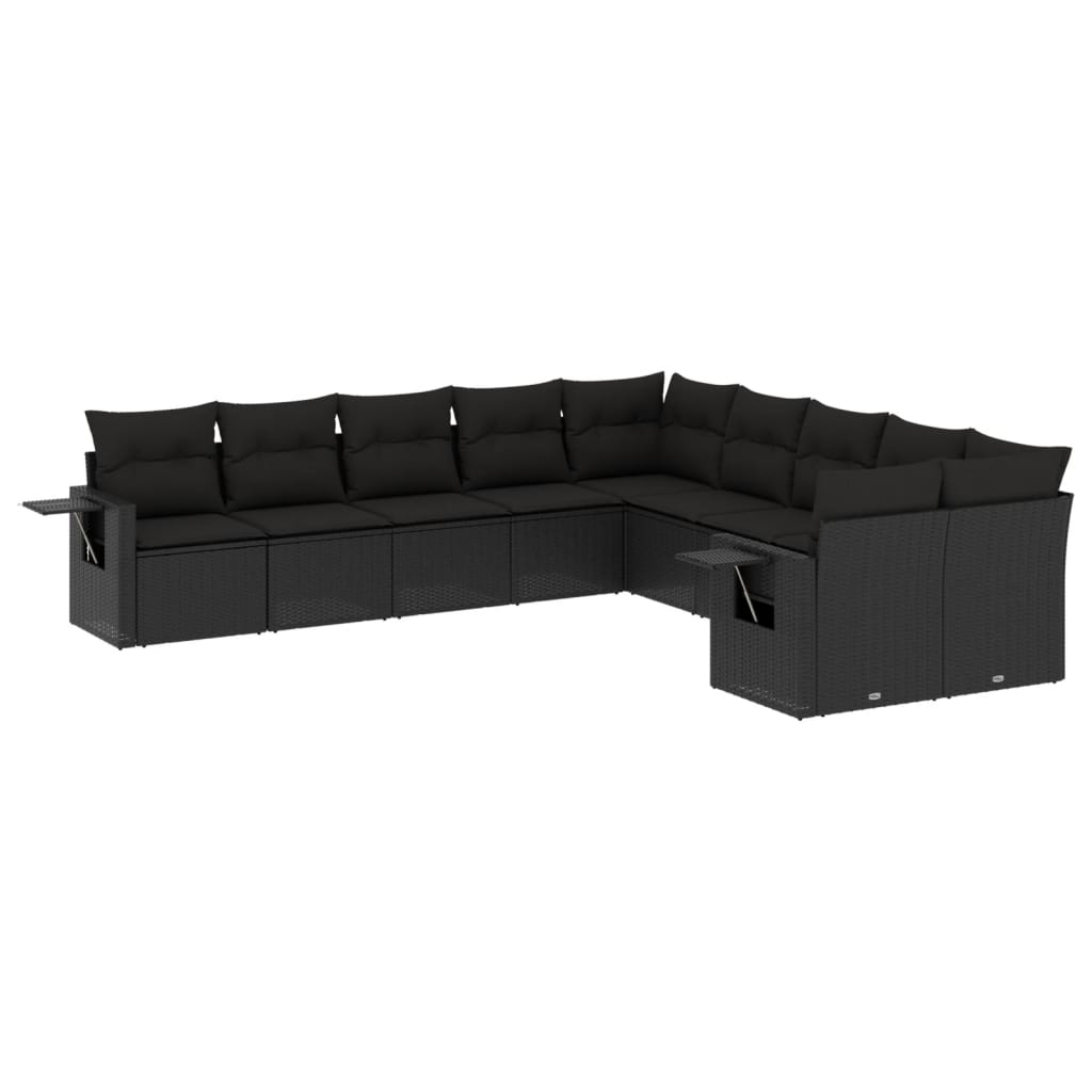 10 részes fekete polyrattan kerti ülőgarnitúra párnákkal (3253042)