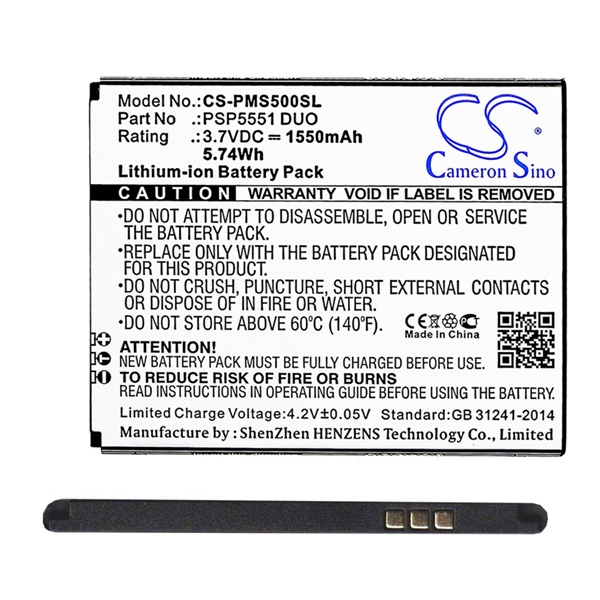 Cameron Sino Li-Ion akku (3.7V/1550mAh, Prestigio PSP5551DUO kompatibilis) FEKETE (CS-PMS500SL)
