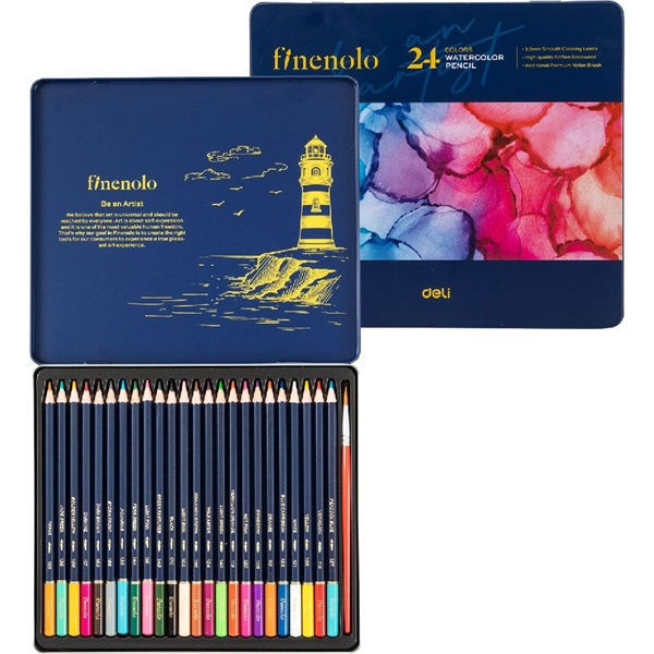 Deli Finenolo fémdobozos akvarellceruza készlet (24 db / csomag)