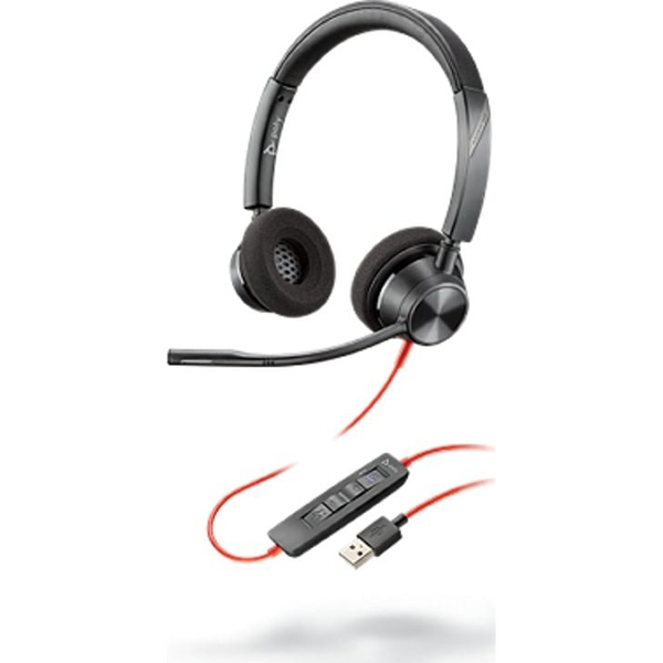 POLY BLACKWIRE 3320, BW3320-M USB-A Слушалки Жичен Лента за глава Офис/Център за обаждания USB Тип-A Черен