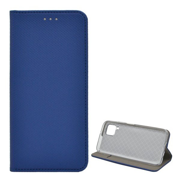 Tok álló, bőr hatású (FLIP, oldalra nyíló, asztali tartó funkció, rombusz minta) SÖTÉTKÉK [Huawei P40 Lite 4G / Nova 6 SE] (5996457954322)