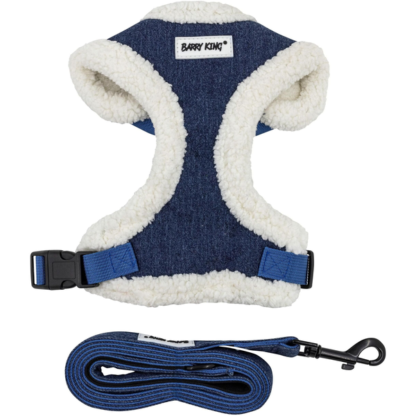 Barry King Zestaw szelki+smycz dla psa granatowy jeans rozmiar L