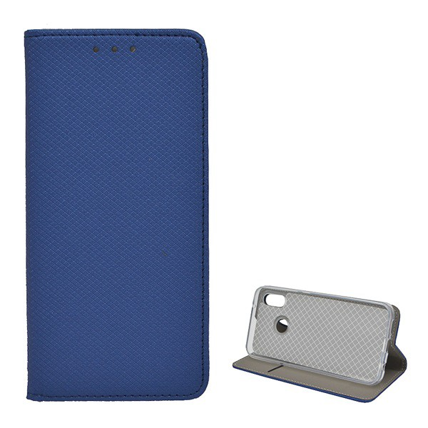 Tok álló, bőr hatású (FLIP, oldalra nyíló, asztali tartó funkció, rombusz minta) SÖTÉTKÉK [Huawei P20 Lite] (5996457760862)