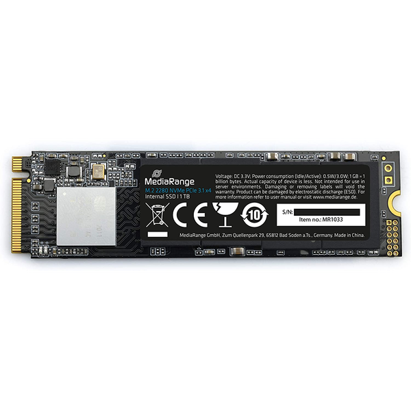 MediaRange (MR1033) 1TB, SSD (fekete, PCie 3.1 x4 (20Gb/s), NVMe, M.2 2280, belső)