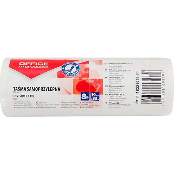  Office Products Taśma biurowa, 19 mm x 33 m, 8 szt., matowa