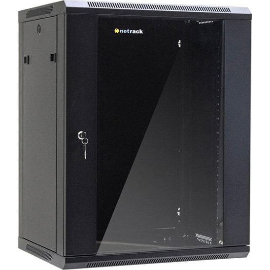 Сървърен шкаф със стъклена врата и подвижна страна, Netrack, 15U/450 mm, 19", Черен