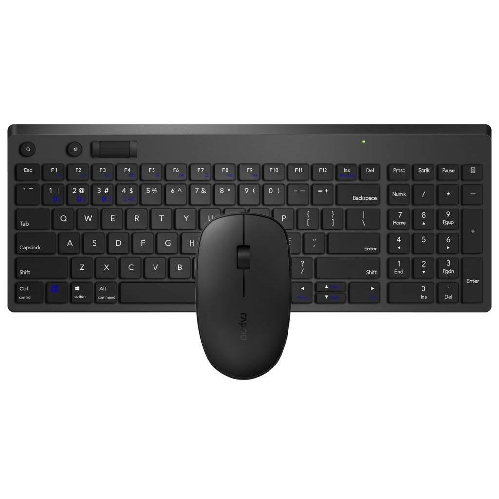 Rapoo 8050T vezeték nélküli (Bluetooth 3.0, 4.0 és 2.4 GHz) billentyűzet + egér fekete (192502) (rap192502)