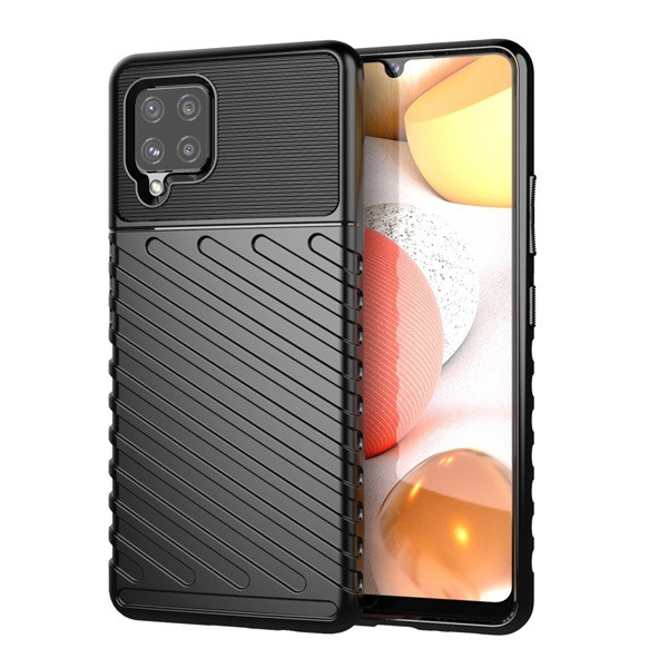 Szilikon telefonvédő (közepesen ütésálló, csíkos, dombor minta) FEKETE [Samsung Galaxy A42 5G (SM-A425F)] (5996591019246)