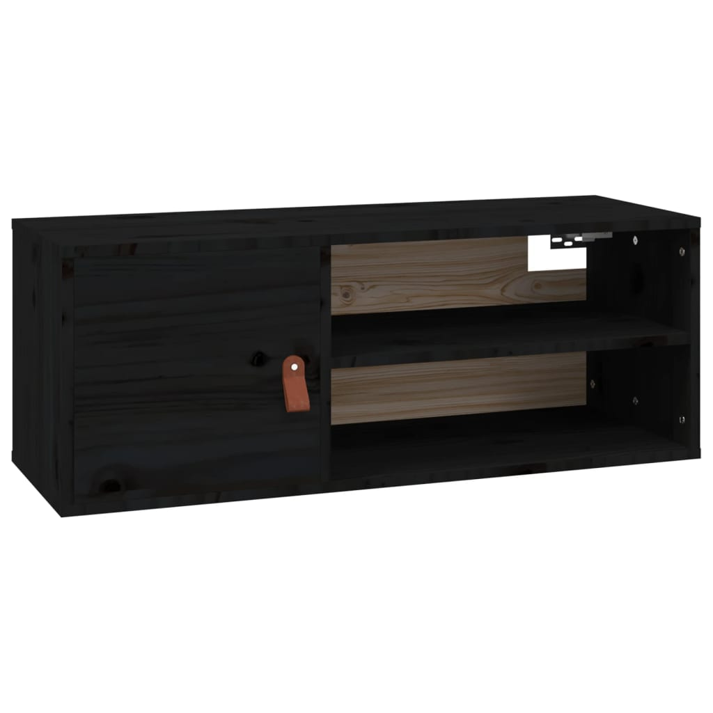 fekete tömör fenyőfa faliszekrény 80 x 30 x 30 cm (818393)