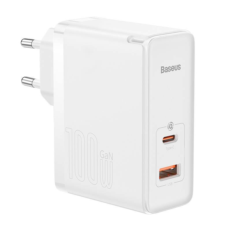 Baseus GaN5 Pro USB-C + USB fali töltő 100W 1m kábel fehér (CCGP090202) (CCGP090202)