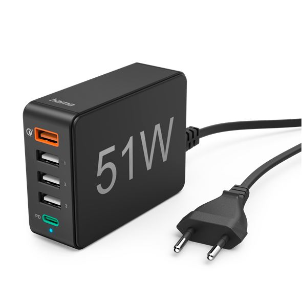 Hama 5in1 Hálózati töltő 51W fekete (201630) (h201630)