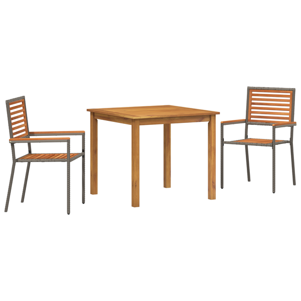 Set Mese Grădină 3 Piese Gri Poly Rattan Acacia, Scaune Grădină Stivuibile cu Perne 2 buc Gri Poly Rattan