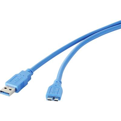 USB 3.0 csatlakozókábel, 1x USB 3.0 dugó A - 1x USB 3.0 dugó mikro B, 0,3 m, kék, aranyozott, renkforce (RF-4264533)