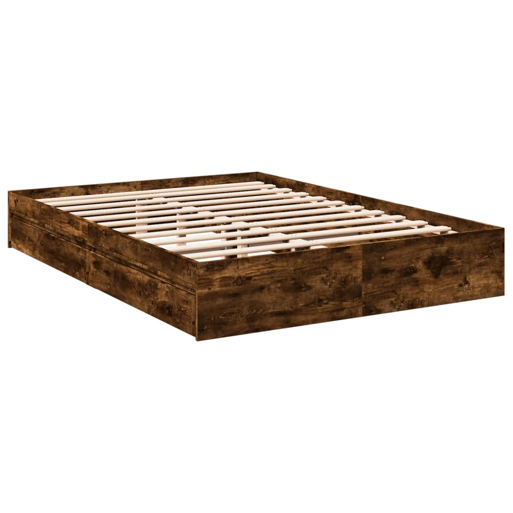 füstös tölgy színű szerelt fa ágykeret fiókokkal 160 x 200 cm (3280647)
