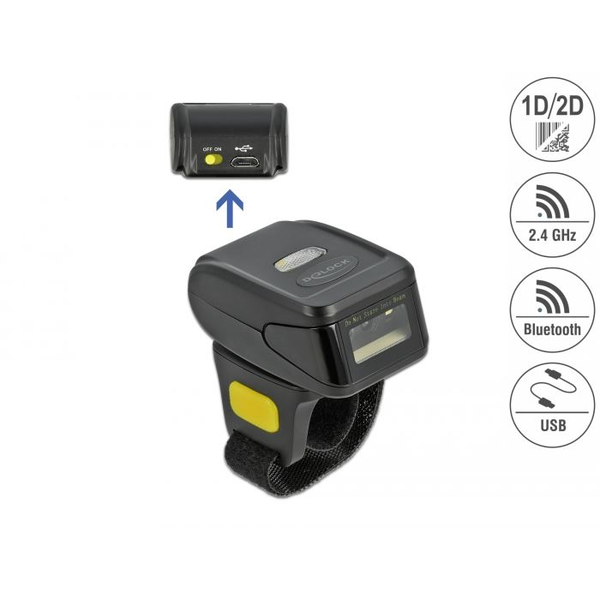 Delock vonalkód leolvasó gyűrű 1D és 2D, 2,4 GHz / Bluetooth (90508)