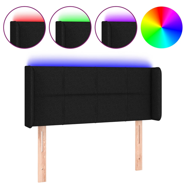 Tăblie de pat cu LED, negru, 103x16x78/88 cm, textil