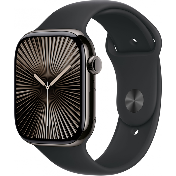 Apple Watch Series 10 Cellular 46 mm Палево сив титанов корпус с черен спортен каишка M/L