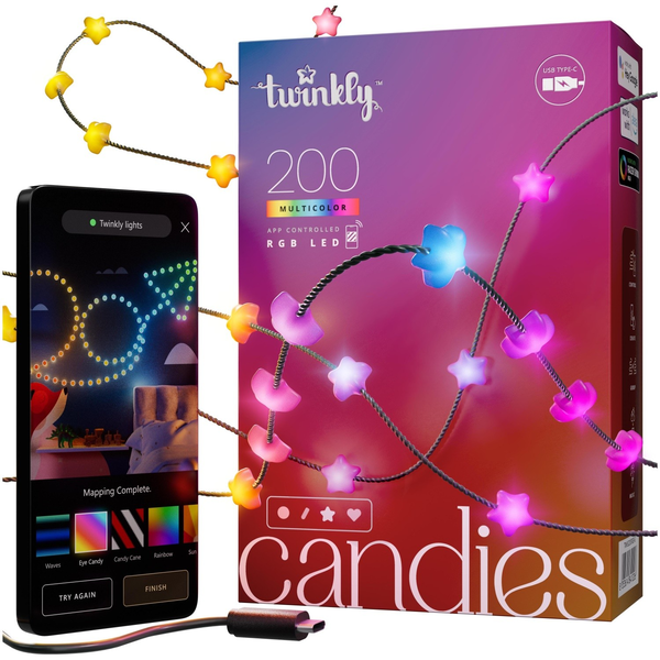 Twinkly Candies 200 RGB LED hvězdy, USB-C, zelená, aplikace, 12m