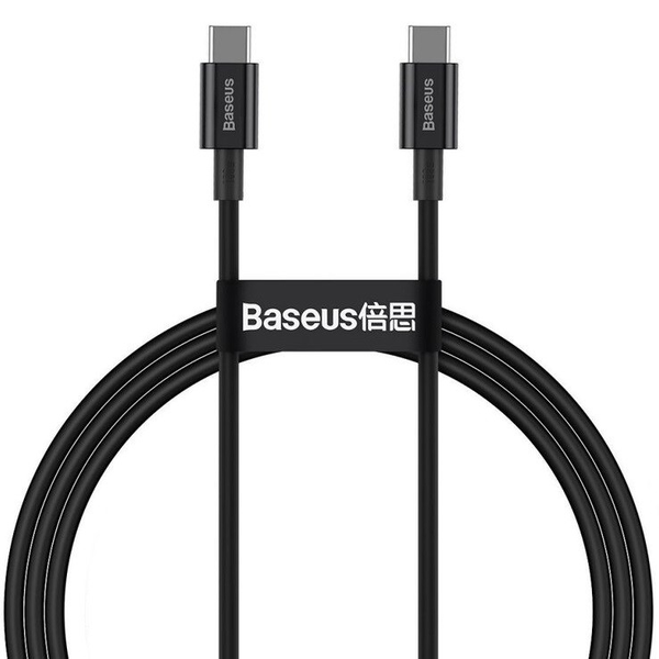 USB Type-C кабел за зареждане и данни, USB Type-C, 100 cm, 5000 mA, 100W, със защита против счупване, бързо зареждане, PD, Baseus Superior, CATYS-B01, черен (RS120701)
