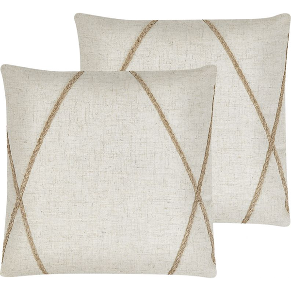 Conjunto De 2 Cojines Decorativos Yute Beige Patrón Geométrico 45 X 45 Cm Fundas Extraíbles Cierre De Cremallera Estilo Boho Moderno Licuala - Beige