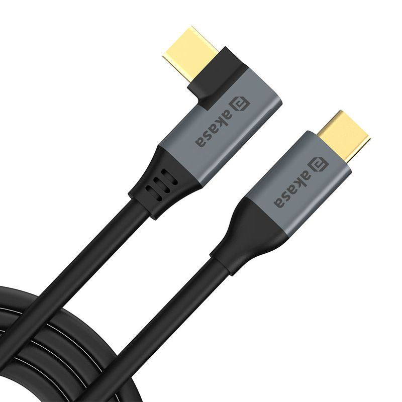 Akasa CBUB68 USB-C apa - USB-C apa 90° 2.0 Adat és töltő kábel - Fekete (1m) (AK-CBUB68-10BK)