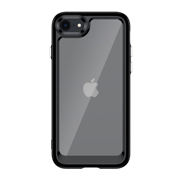 Műanyag telefonvédő (szilikon keret, közepesen ütésálló, átlátszó hátlap) FEKETE [Apple iPhone SE 3 (2022)] (5996591230535)