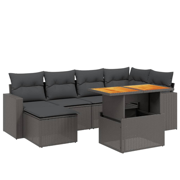 Set canapele de grădină cu perne, 7 piese, negru, poliratan